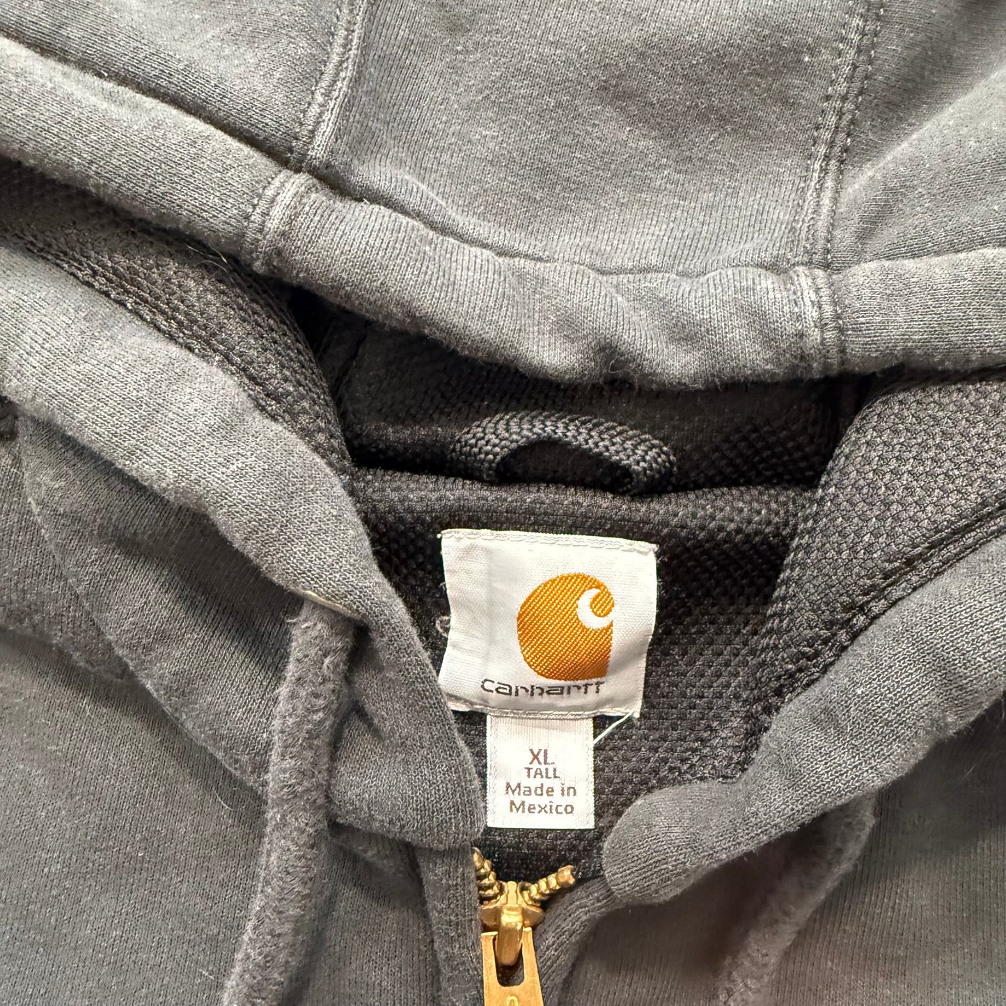 Carhartt Men's Black Cotton Full Zip Hoodie Split Kangaroo Pockets Logo Size XL
