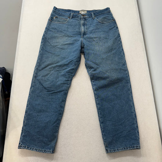 L.L. Bean Blue Denim Flannel Lined Jeans Natural Fit Made in Mexico Size 36x30