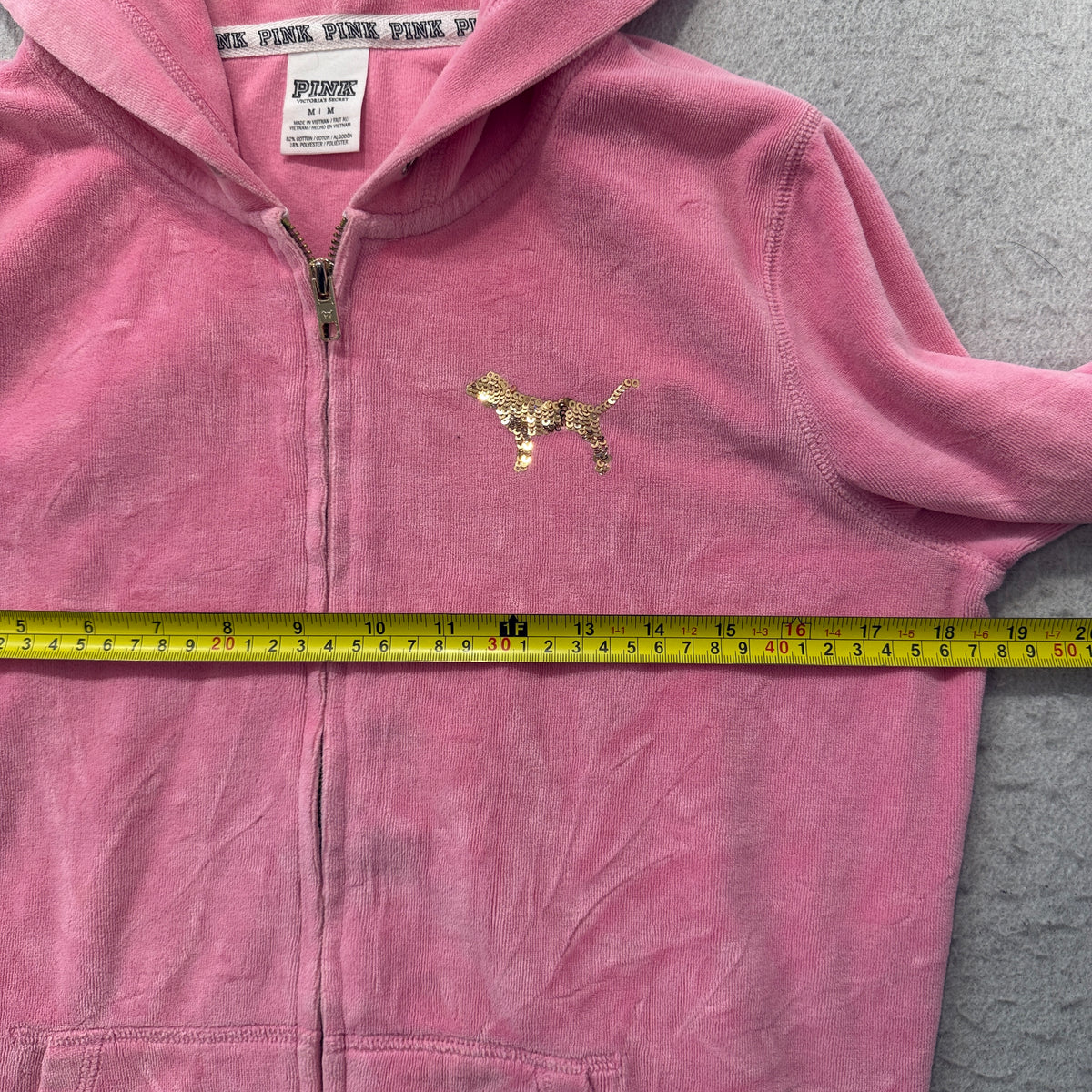 Juicy Couture Women's Pink Velour Zip-Up Hoodie Loungewear Sequin Logo Size M