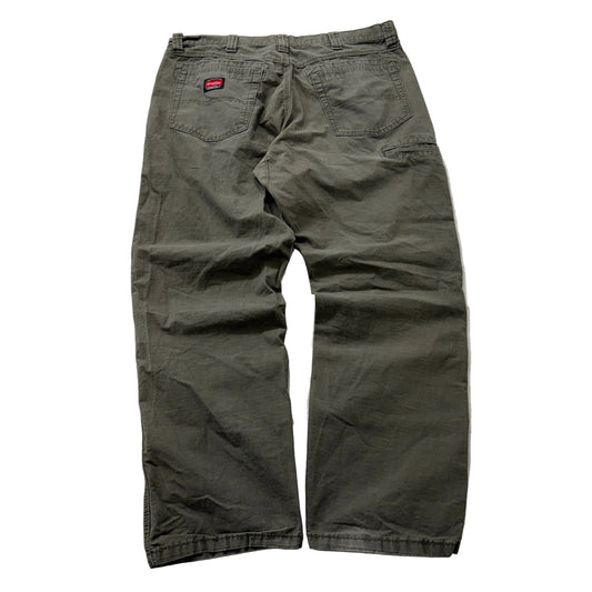 Wrangler Workwear Men's Olive Green Utility Pants Pockets Classic Y2K Size W36