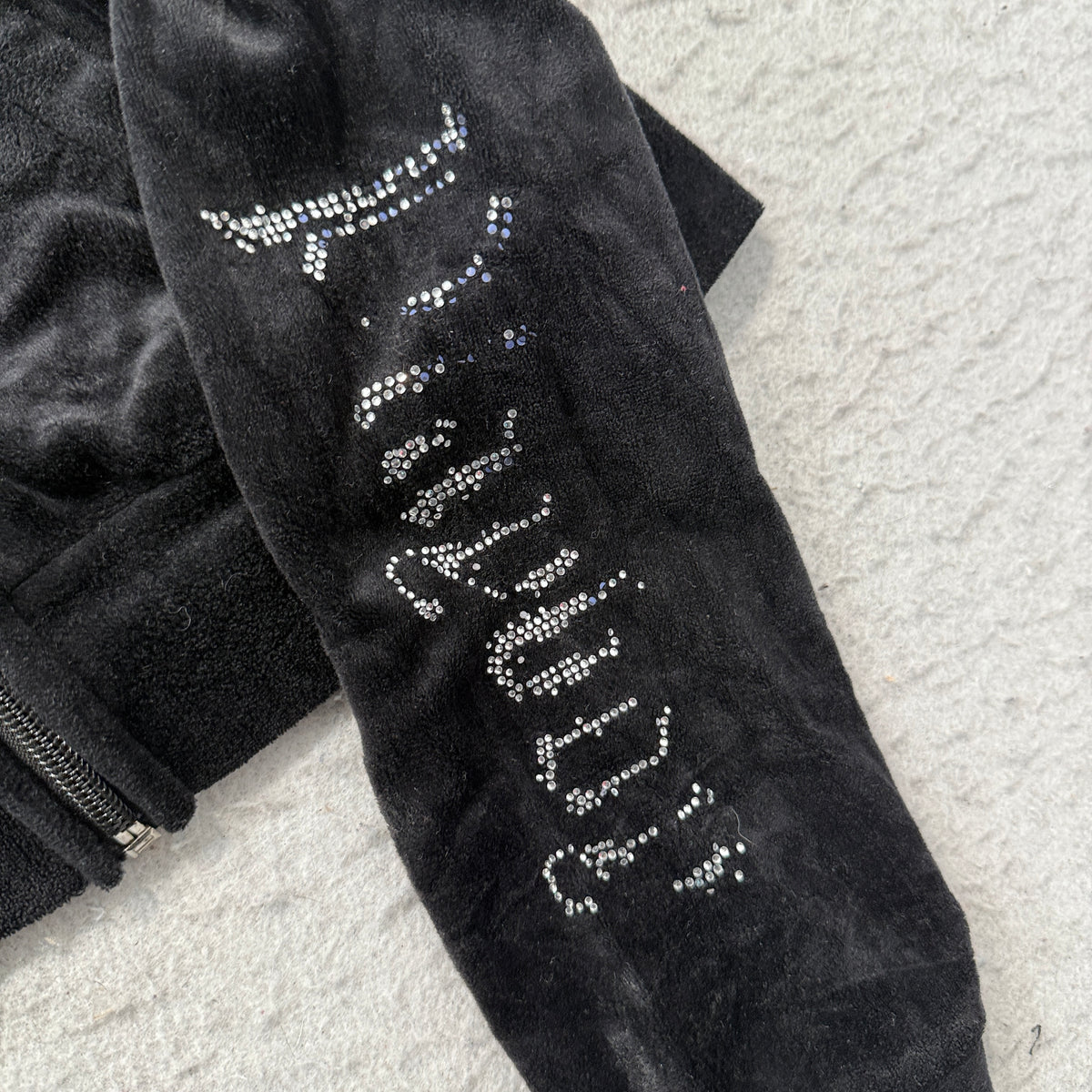 Playboy Women's Black Velour Cropped Zip Up Hoodie Rhinestone Logo Y2K Size M