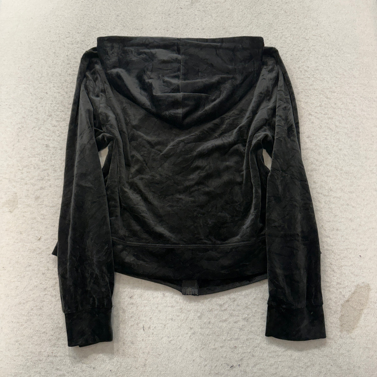 Juicy Couture Womens Black Velour Zip-Up Hoodie Pockets Rhinestone Logo Size 2XL