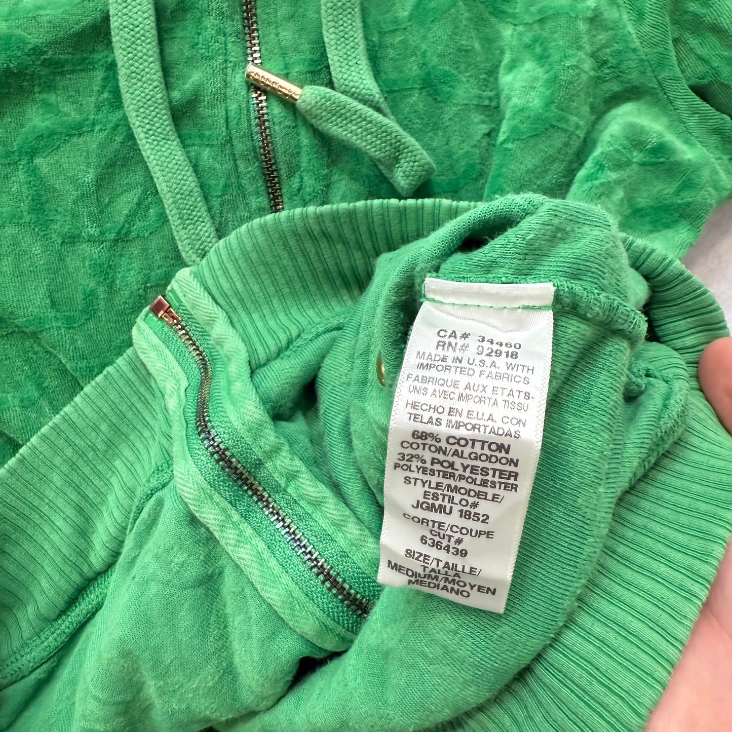 Juicy Couture Women's Kelly Green Velour Zip Up Hoodie Kangaroo Pockets Size M