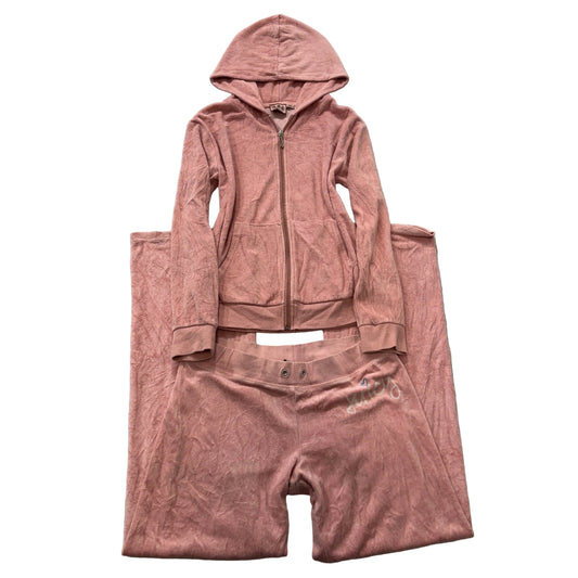 Vintage Juicy Couture Women's Coral Velour Tracksuit Set Hoodie & Pant Size S/M