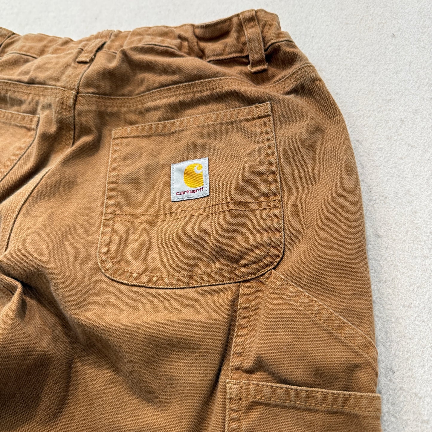 Carhartt Men's Brown Canvas Carpenter Pants Pockets Classic Logo Relaxed Size 14