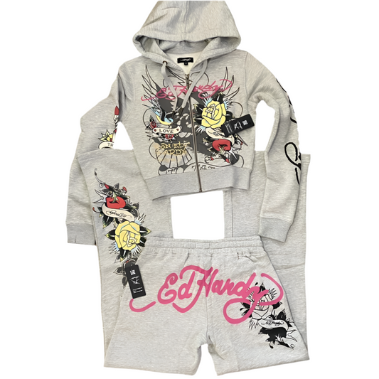 ED HARDY “ROSE HEART” GREY SET