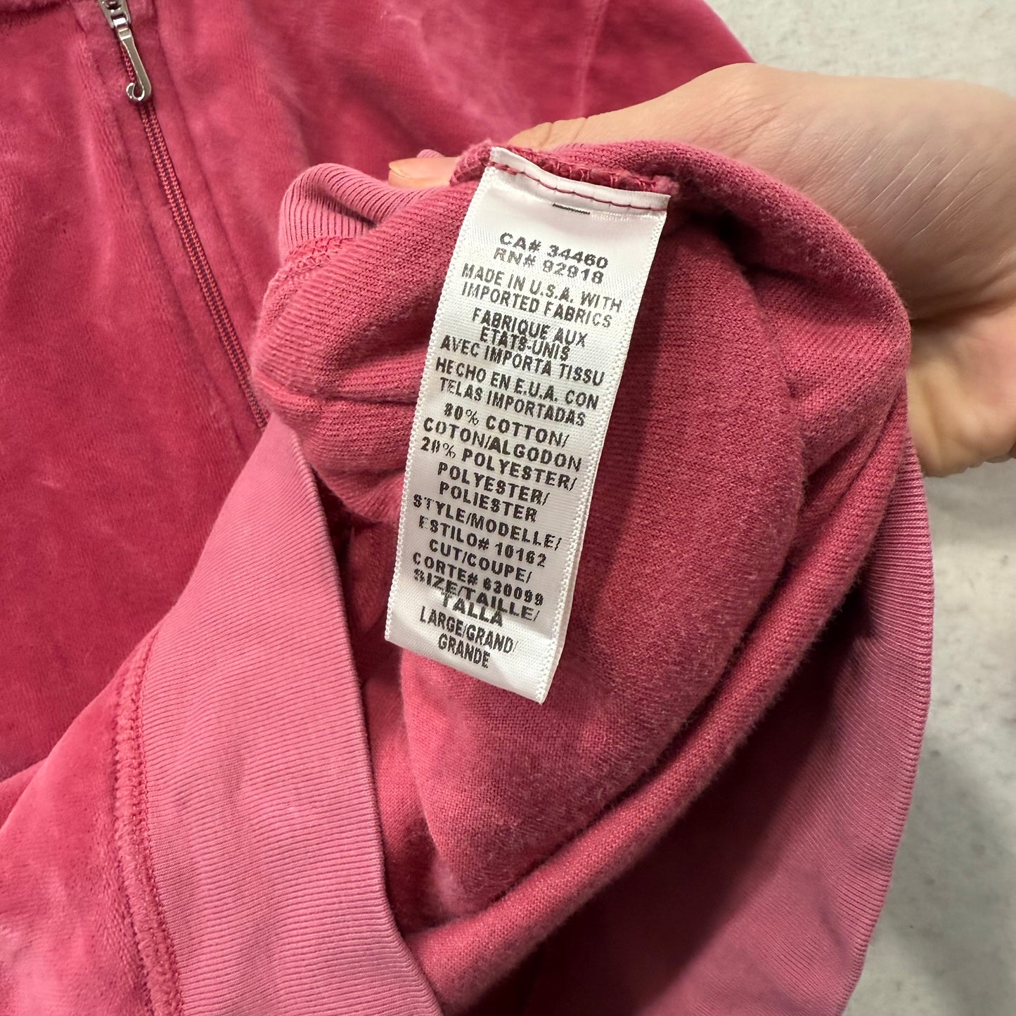 Juicy Couture Deep Rose Velour Tracksuit Set Zip Up Hoodie & Flared Pant Size M