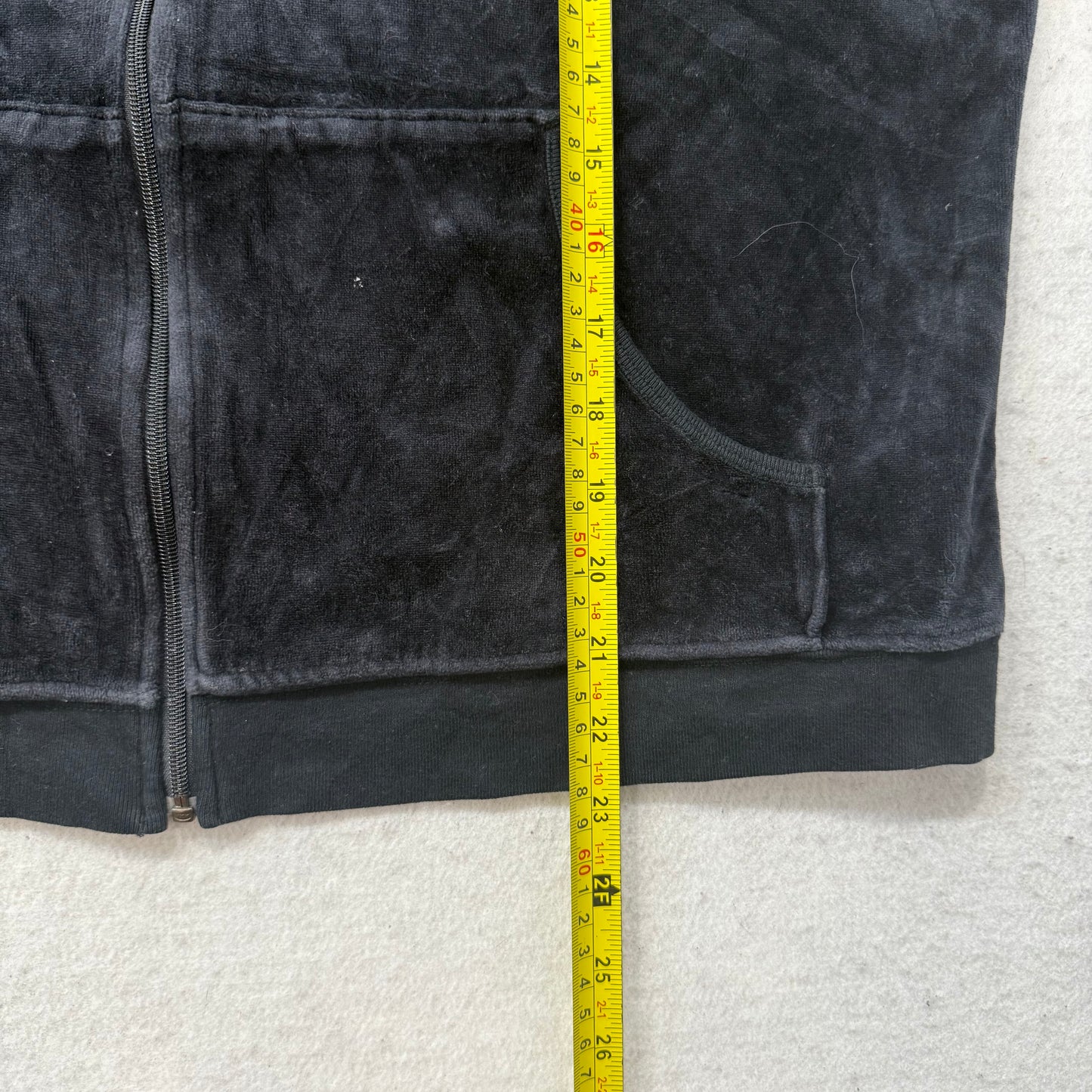 Juicy Couture Black Velour Tracksuit Set Zip Up Hoodie & Flare Pant Logo Size XL