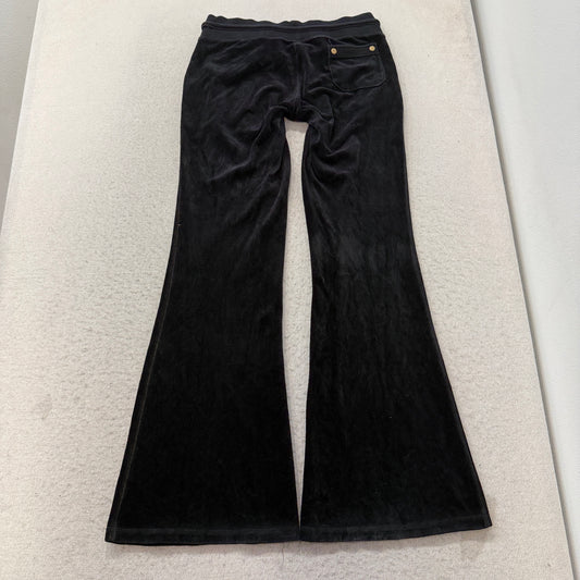 Vintage Juicy Couture Women's Black Velour Track Pant Flared Drawstring Size S