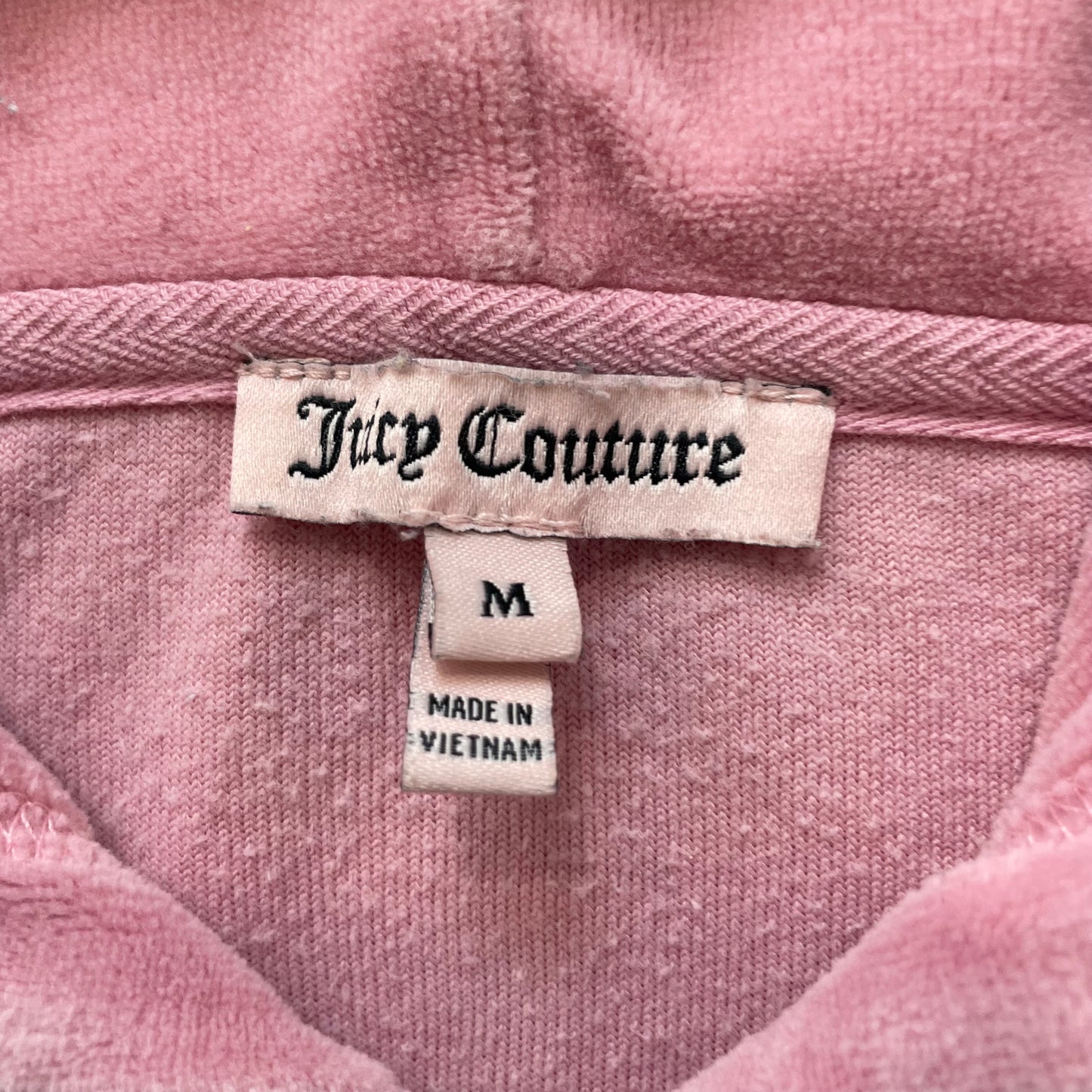 Juicy Couture Women's Rose Pink Velour Zip-Up Hoodie Drawstrings Pocket Size M
