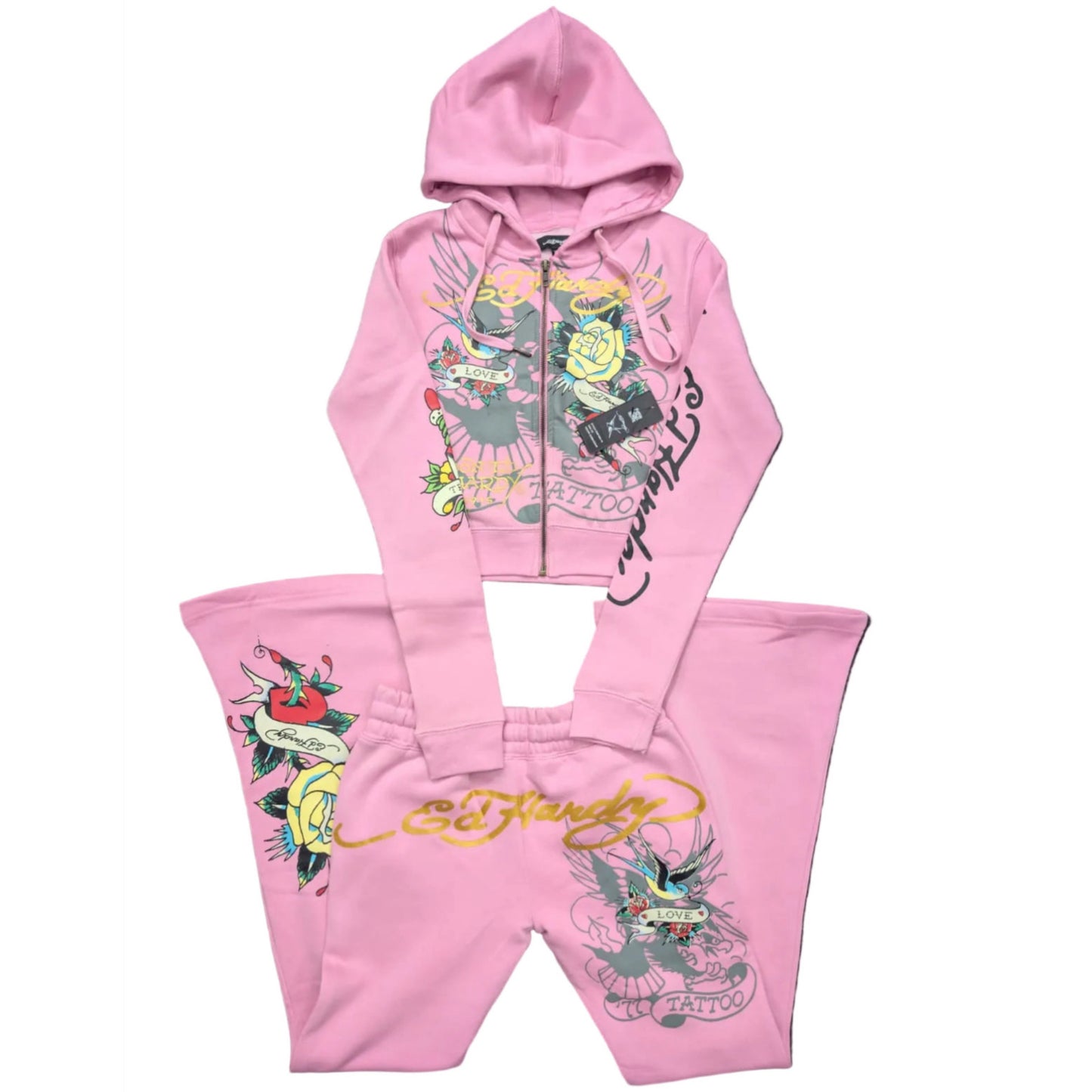 ED HARDY “Brave Eagle” BUBBLE GUM PINK BELL BOTTOM SET