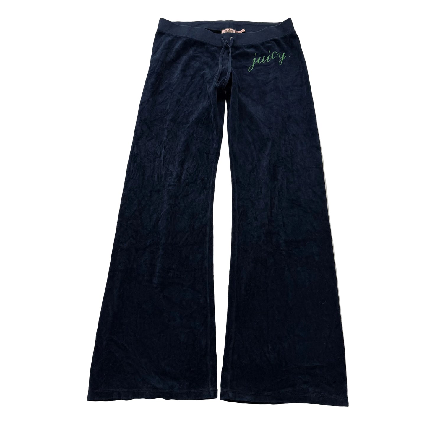 Vintage Juicy Couture Women's Navy Velour Flared Track Pant Loungewear Size L