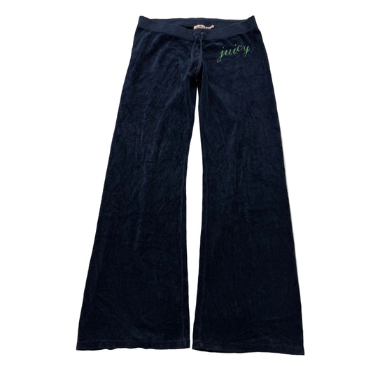 Vintage Juicy Couture Women's Navy Velour Flared Track Pant Loungewear Size L