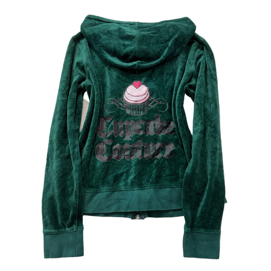 Vintage Juicy Couture Cupcake Couture Women's Green Velour Zip-Up Hoodie Size S