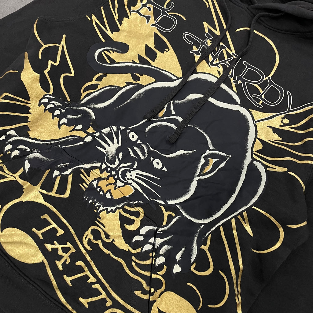 Ed Hardy “Crouching Panther” charcoal & Gold Hoodie