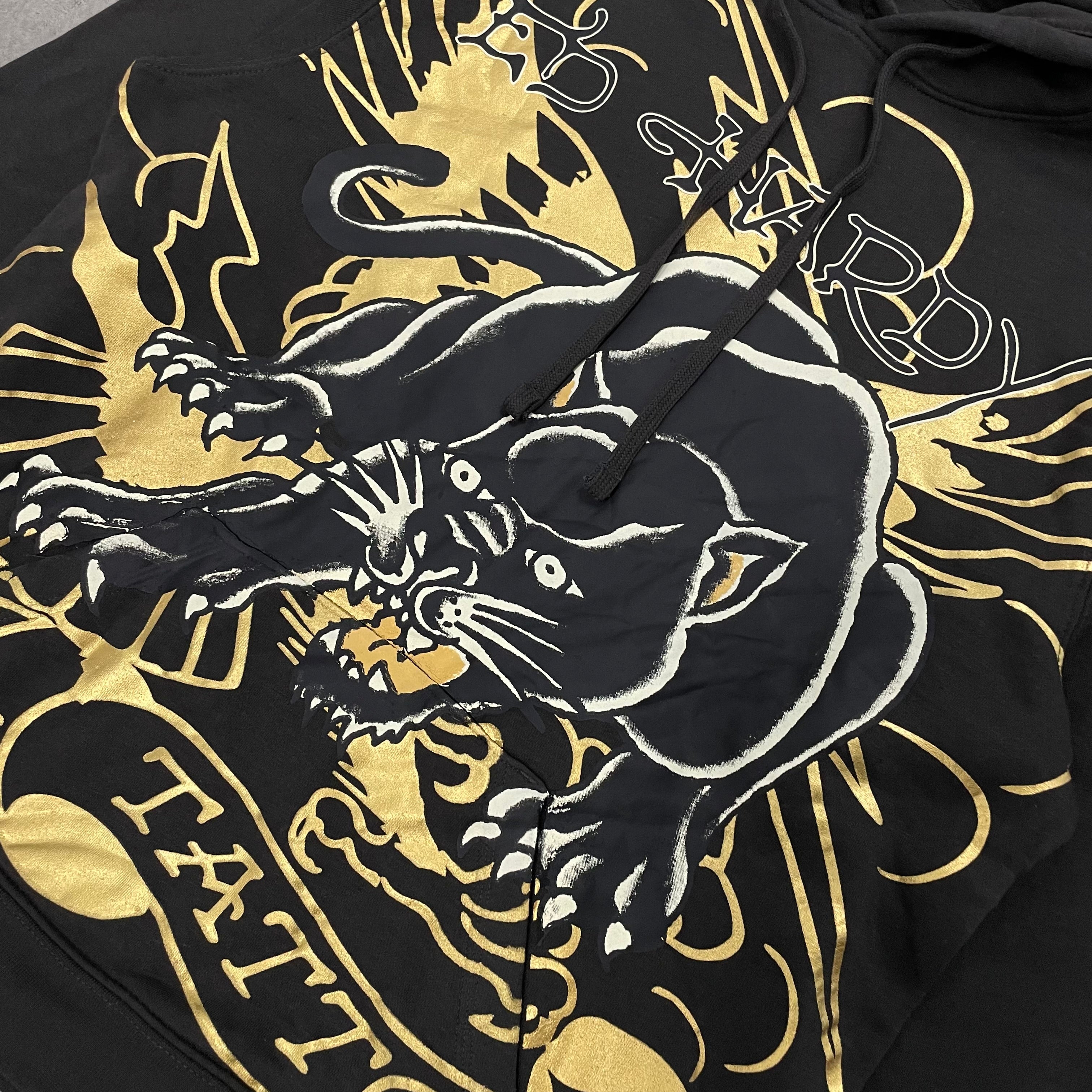 Ed Hardy “Crouching Panther” charcoal & Gold Hoodie