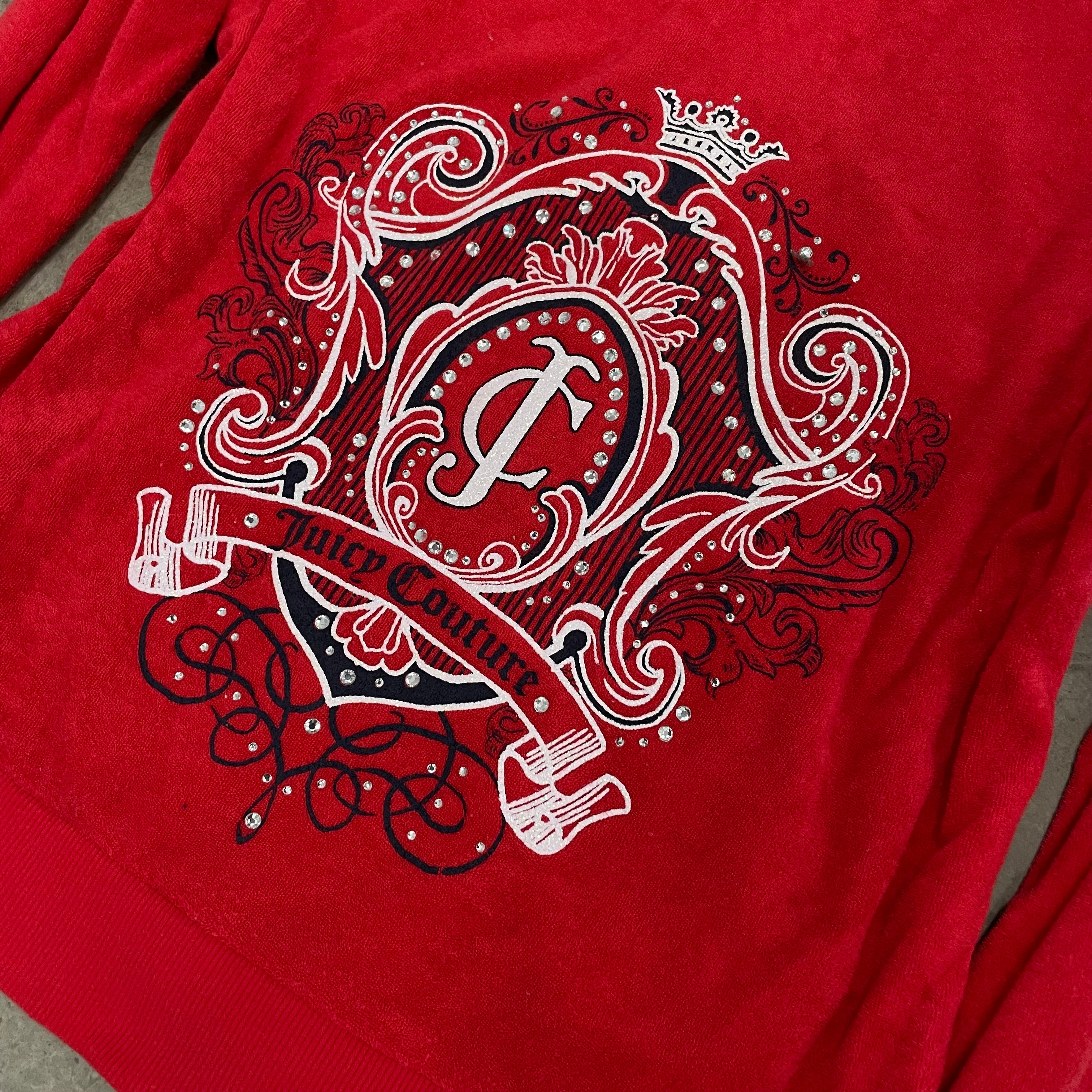 Vintage Juicy Couture Rhinestone Design Terry Cloth Red Zip Up hoodie size M