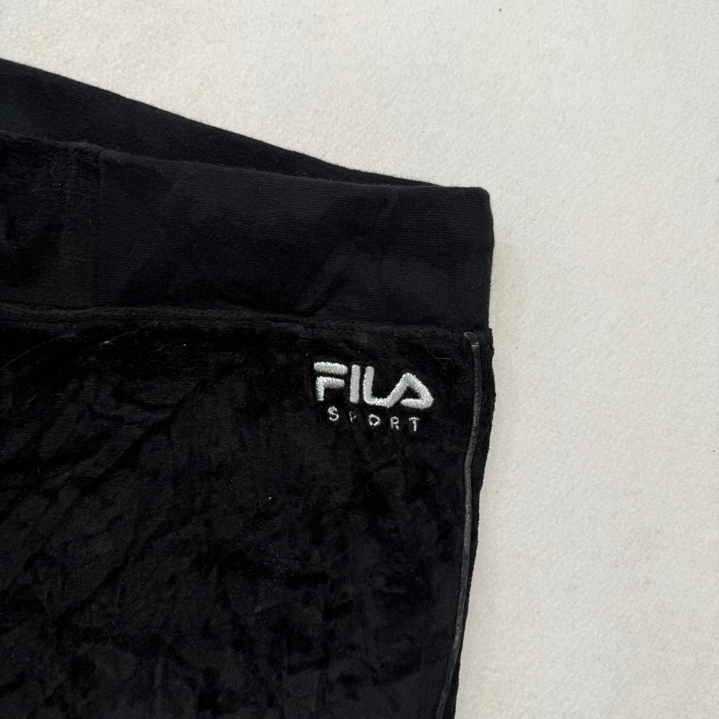 Fila Women's Black Velour Yoga Flared Track Pant Low Rise Athleisure Logo Size M
