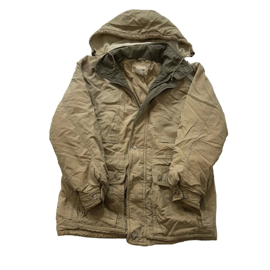 L.L.Bean Men Tan Nylon Full Zip Baxter State Mountain Parka Cargo Pockets Size M