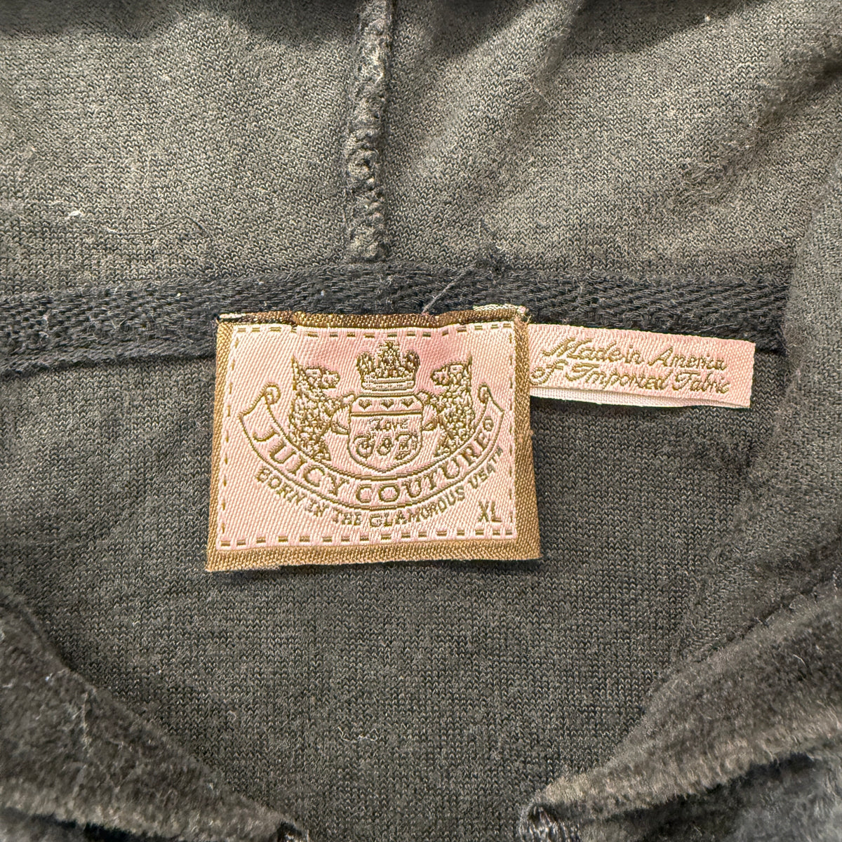 Juicy Couture Women's Black Velour Zip-Up Hoodie Pockets Drawstring Y2K Size XL