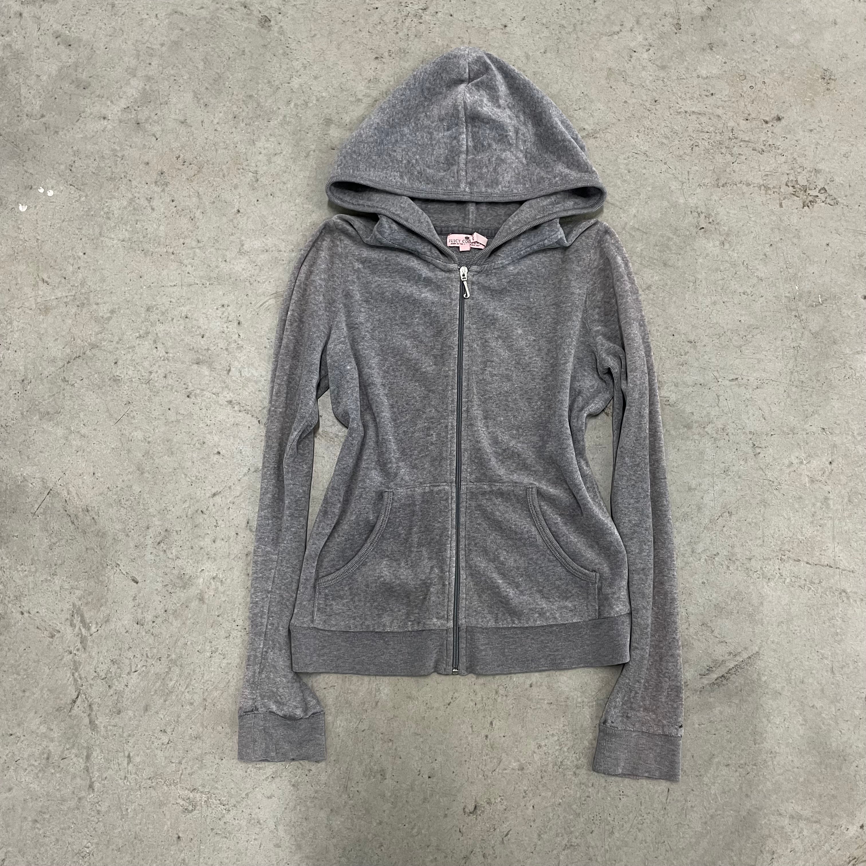 Vintage Juicy Couture Back Design grey velour zip up hoodie size 12