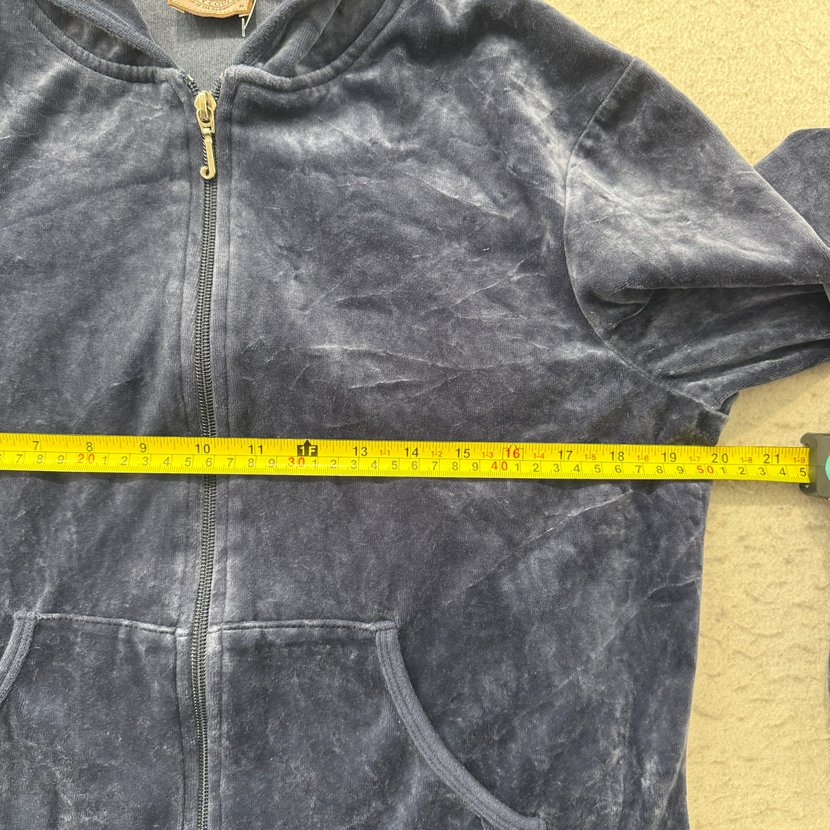 Juicy Couture Women's Navy Velour Zip-Up Hoodie Loungewear Crown Logo Size M