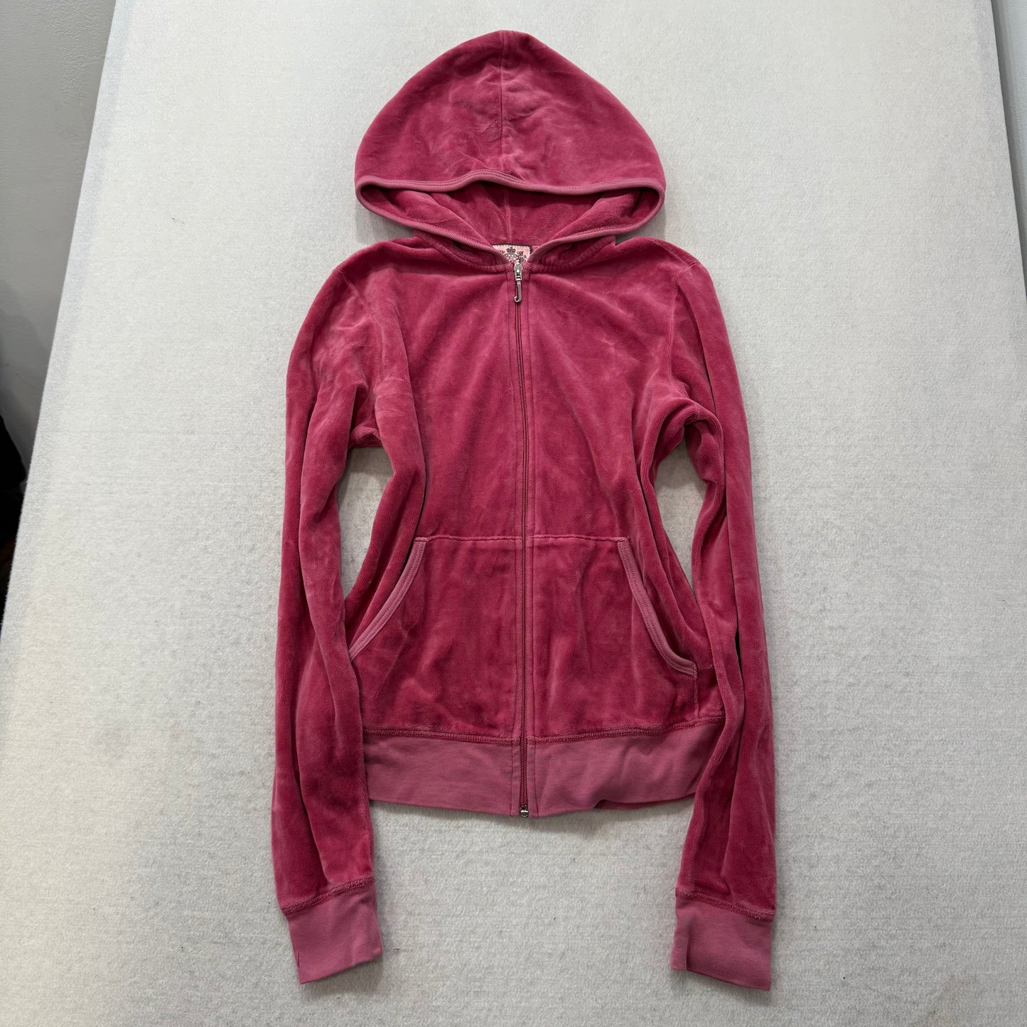 Juicy Couture Deep Rose Velour Tracksuit Set Zip Up Hoodie & Flared Pant Size M