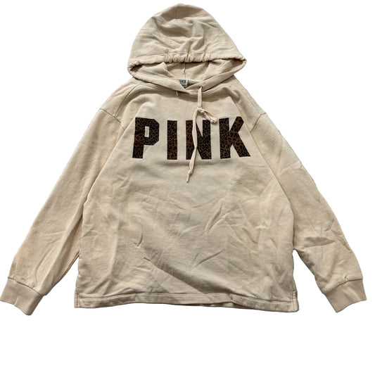 Victoria's Secret PINK Womens Beige Campus Hoodie Leopard Print Logo Size XS