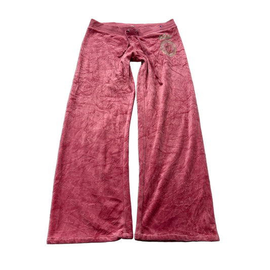 Juicy Couture Women's Pink Velour Track Pants Wide Leg Rhinestone Logo Size S