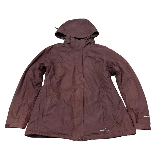 Eddie Bauer Women's Brown WeatherEdge Hooded Rain Jacket Windbreaker Pocket - XL