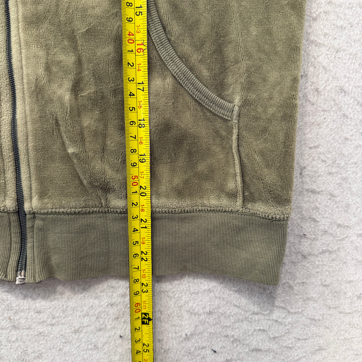 Juicy Couture Women's Olive Green Velour Zip-Up Hoodie Glitter Logo Y2K Size XL