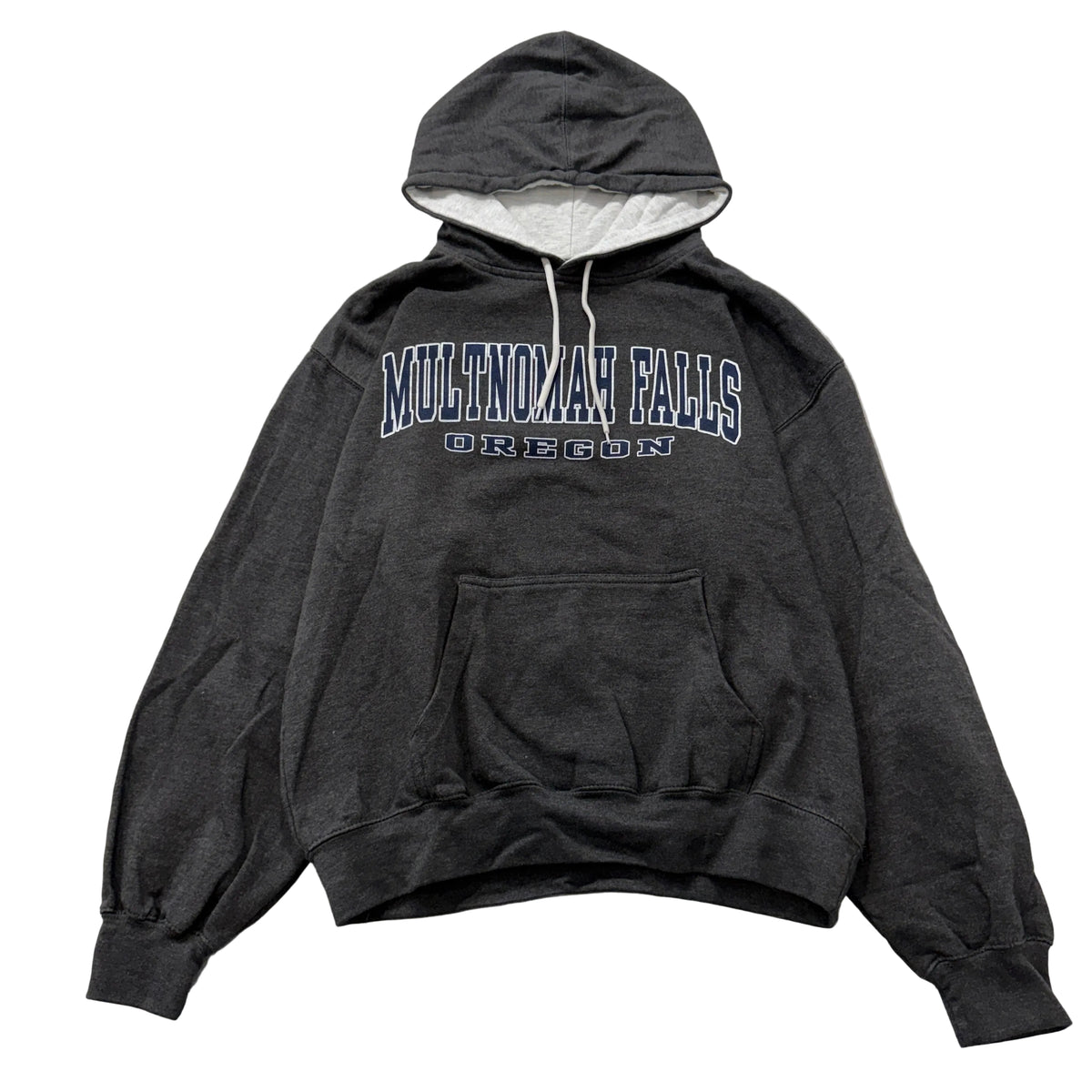 Prairie Mountain Multnomah Falls Oregon Men's Charcoal Gray Fleece Hoodie Size L