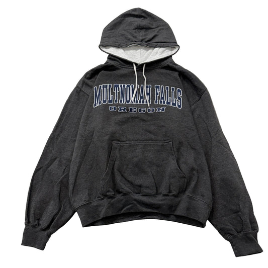 Prairie Mountain Multnomah Falls Oregon Men's Charcoal Gray Fleece Hoodie Size L
