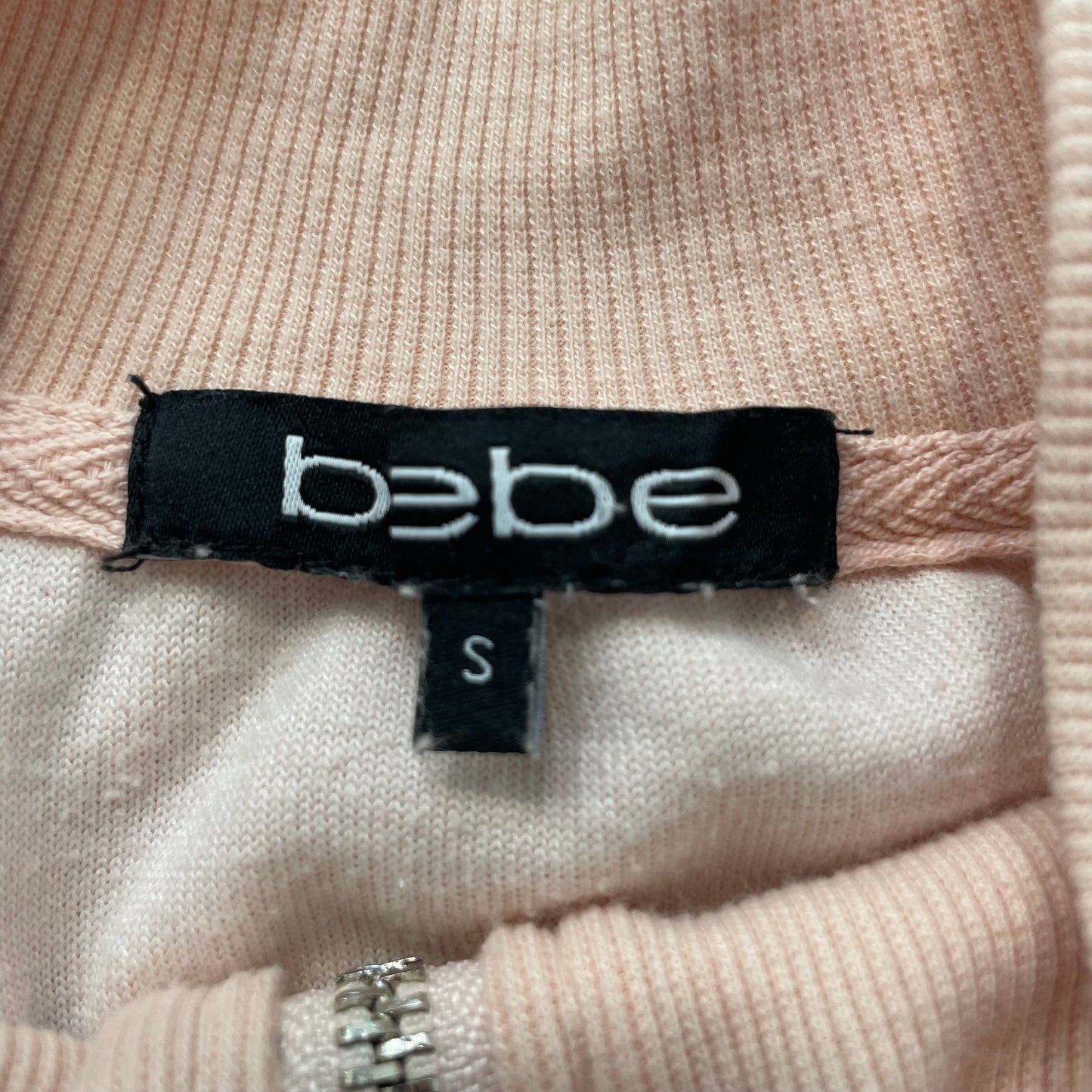 Bebe Women's Peach Velour Zip Up Track Jacket Mock Neck Side Stripes Logo Size S