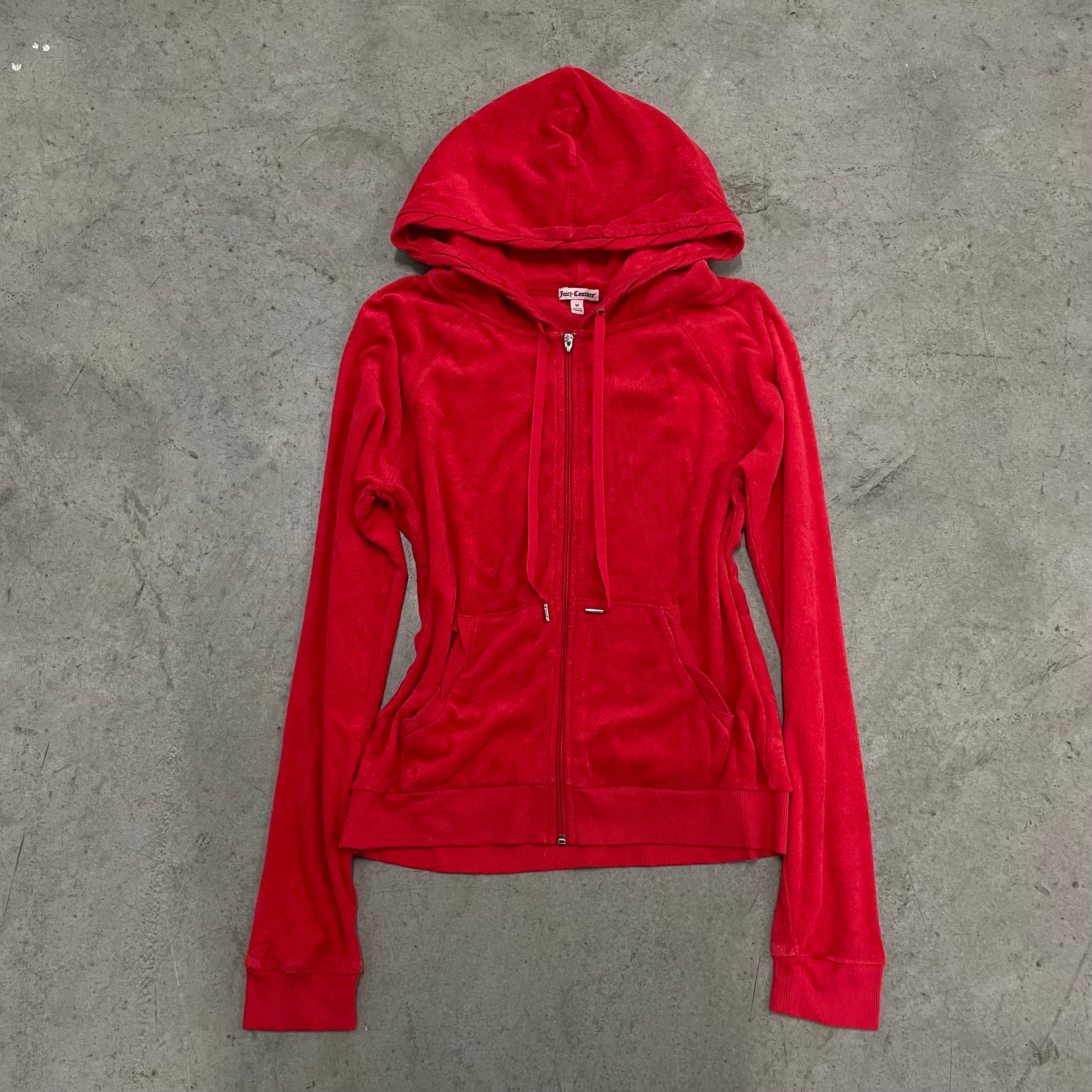 Vintage Juicy Couture Rhinestone Design Terry Cloth Red Zip Up hoodie size M