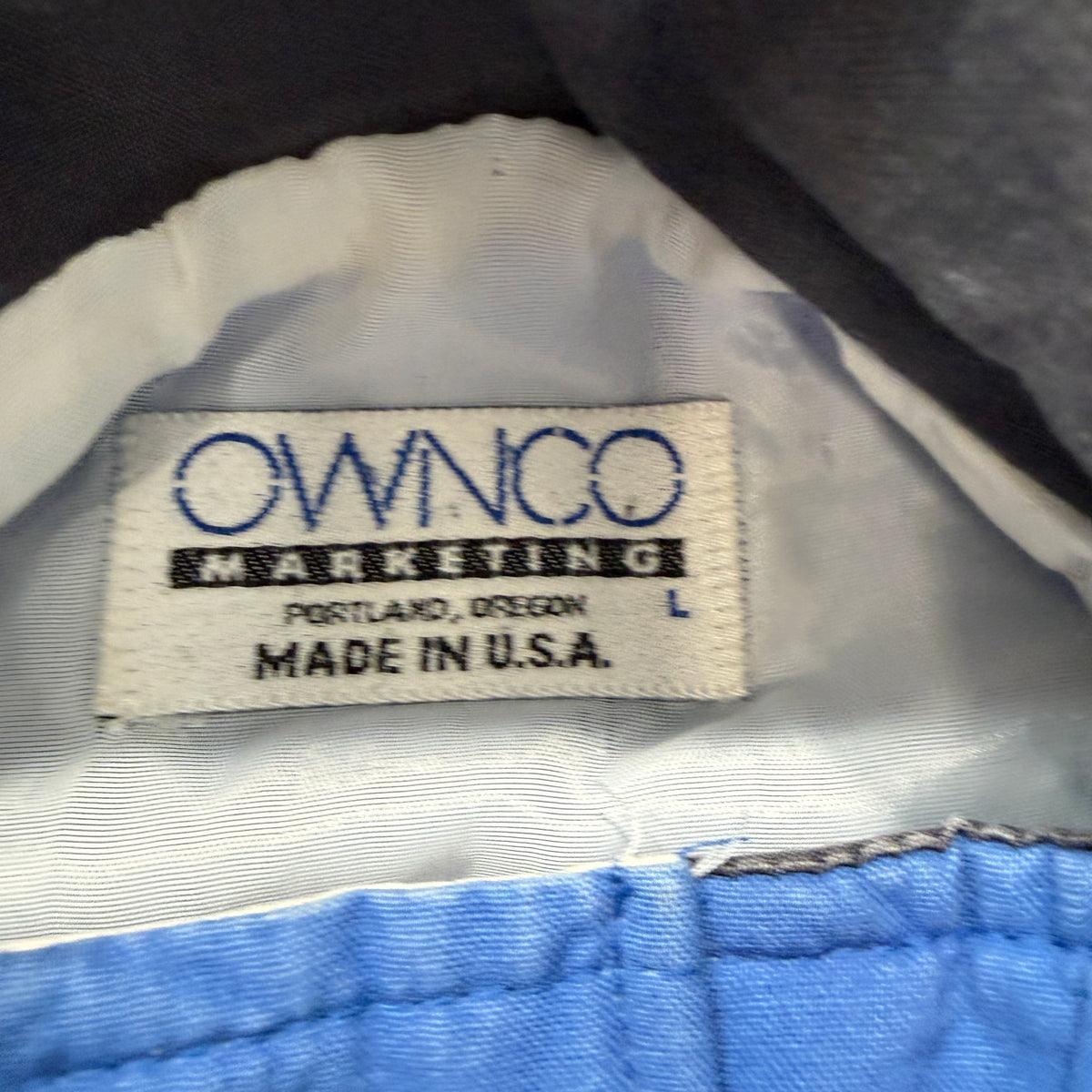 Ownco Marketing Vintage Blue Bomber Jacket Safety Embroidered USA Size L photo 3