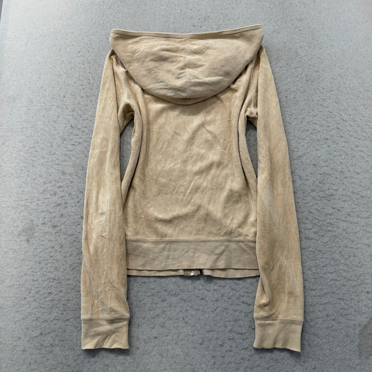Juicy Couture Women's Beige Velour Zip-Up Hoodie Loungewear Pockets Y2K Size M