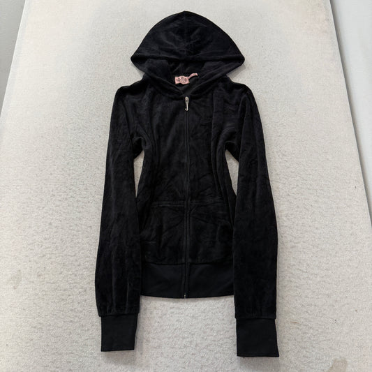 Vintage Juicy Couture Scottie Dogs Women's Black Velour Zip-Up Hoodie Y2K Size S
