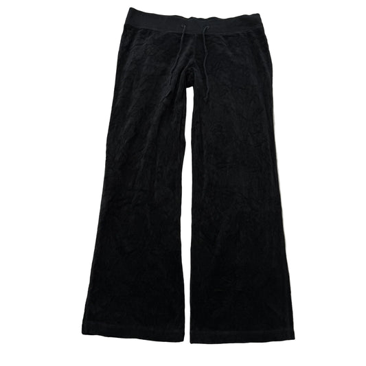 Vintage Juicy Couture Women's Black Velour Flared Wide Leg Track Pant Y2K Size L