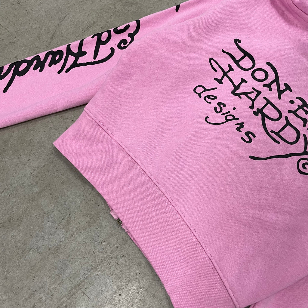 ED HARDY “Flying Skull” PINK CROPPED ZIP UP HOODIE