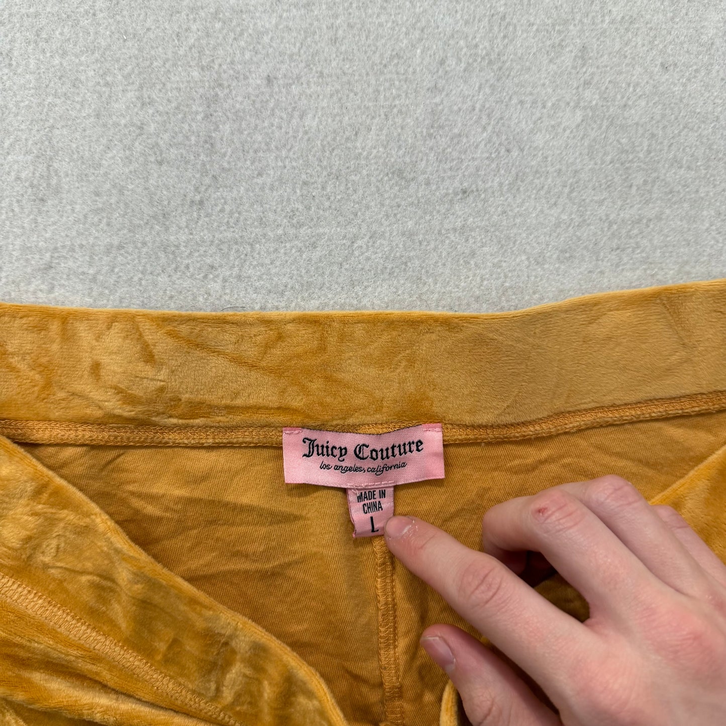 Juicy Couture Women Yellow Iris Velour Flared Track Pant Rhinestones Logo Size L