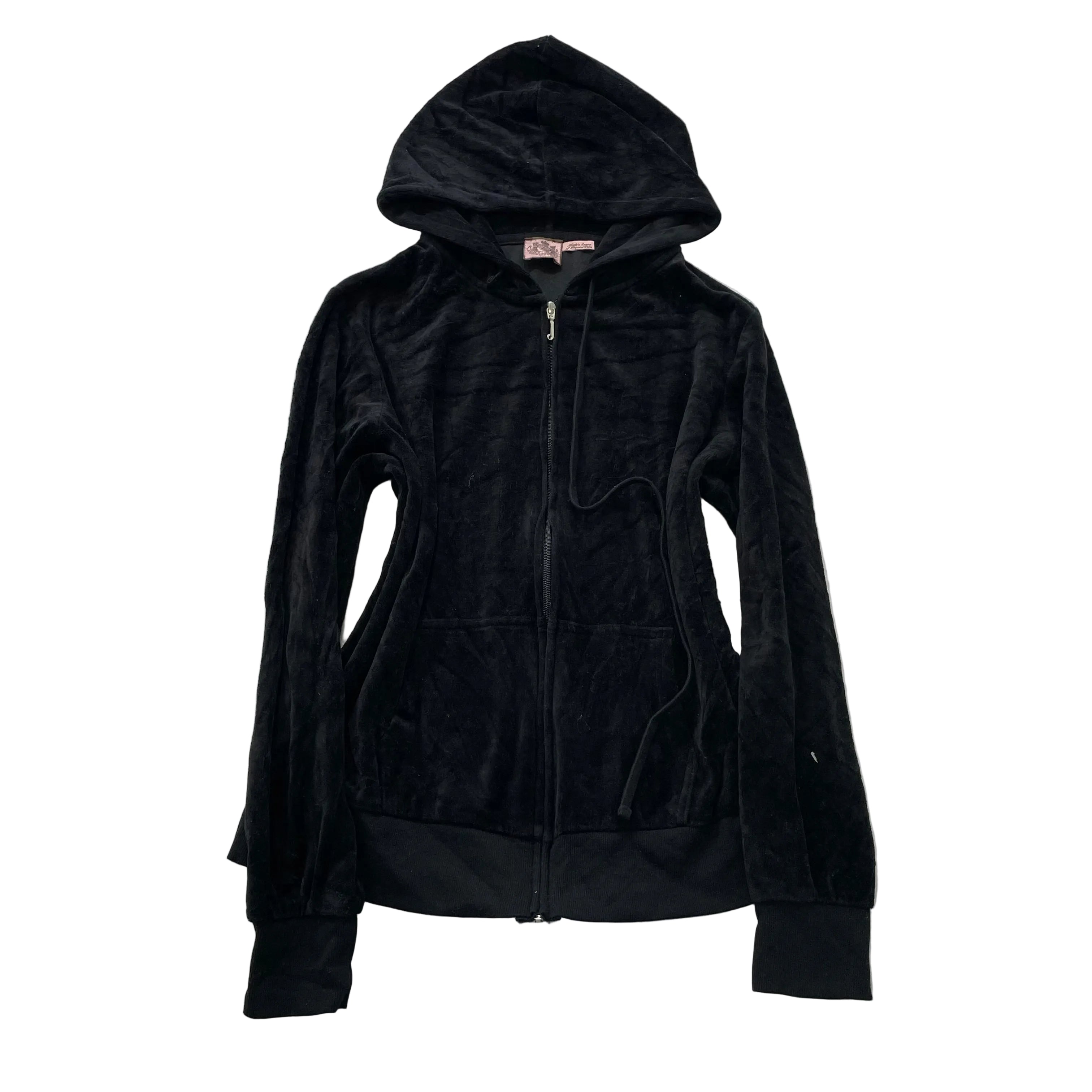 Juicy Couture Women's Black Velour Zip-Up Hoodie Drawstring Pockets Y2k Size XL
