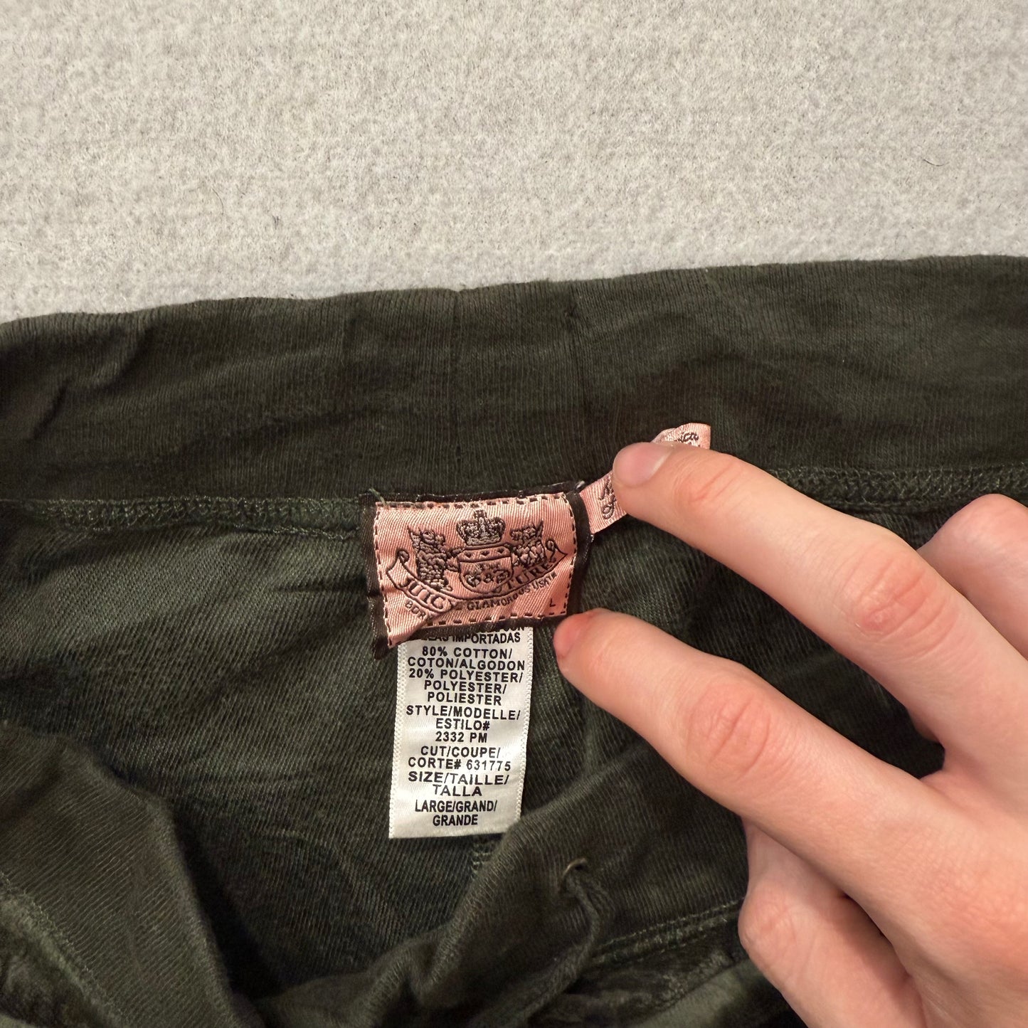 Vintage Juicy Couture Women's Dark Olive Green Velour Flared Track Pant Size L