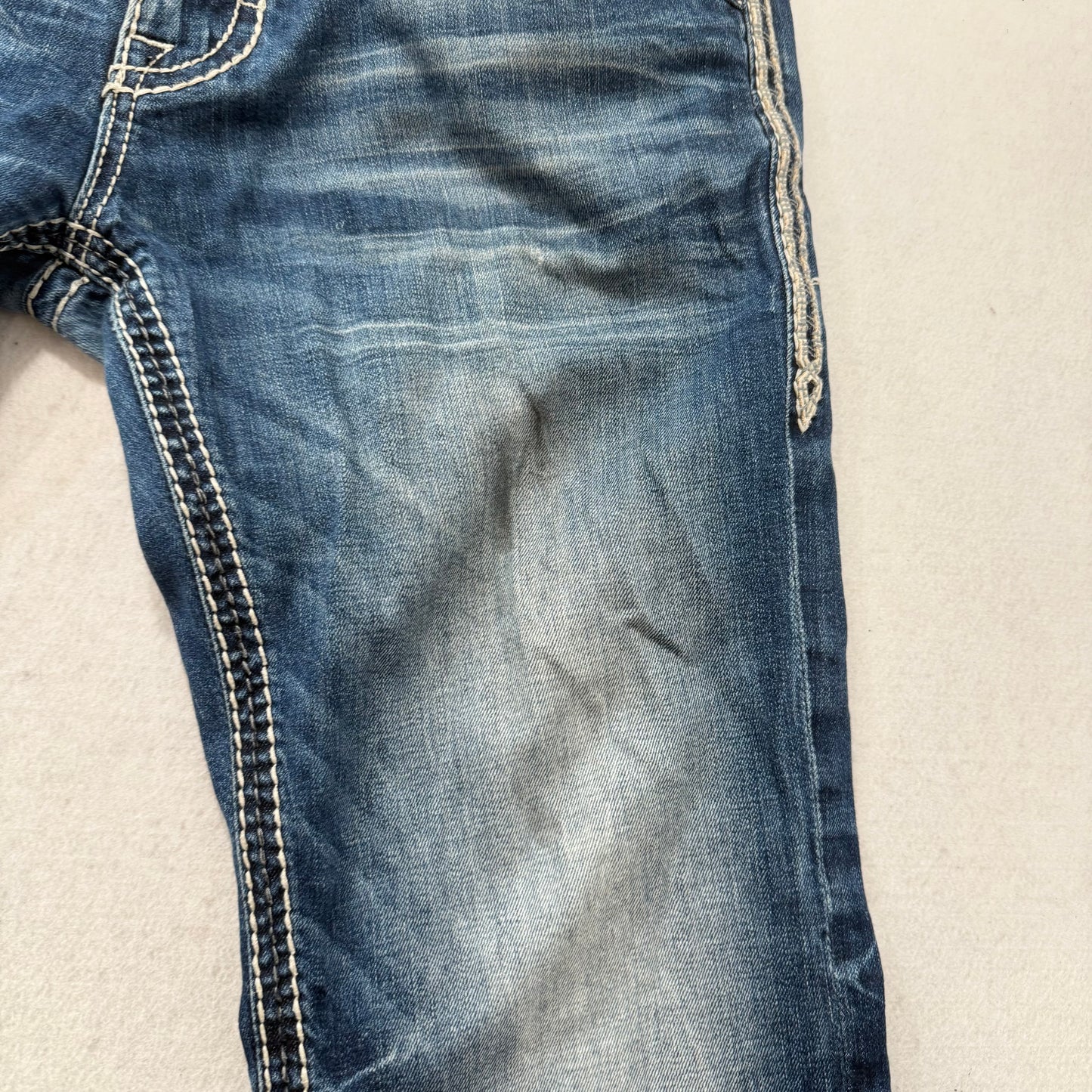 Rock Revival Auster Women's Blue Denim Bootcut Jeans Fleur-De-Lis Pocket Size 34