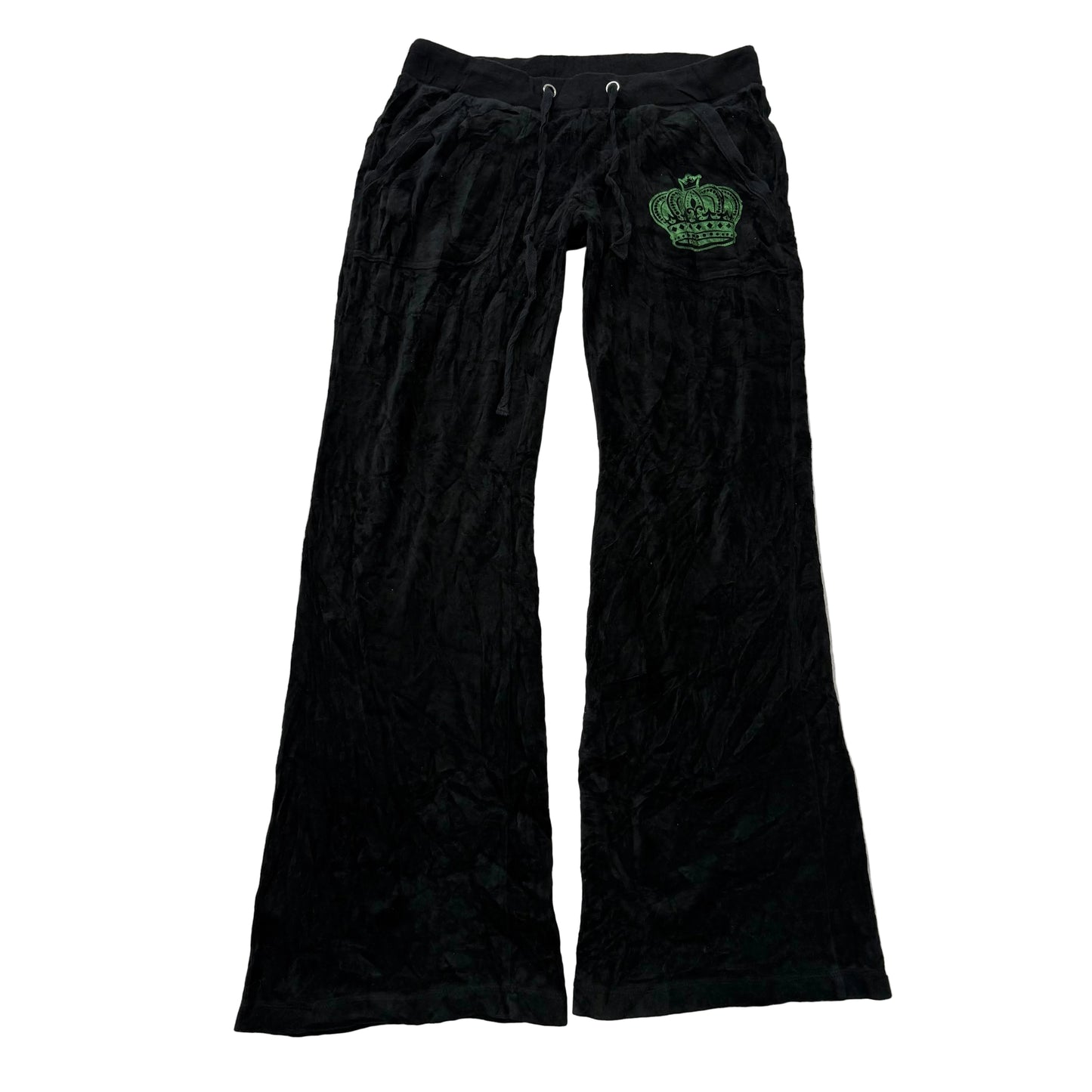 Vintage Juicy couture Women's Black Velour Flared Track Pants Crown Logo Size L
