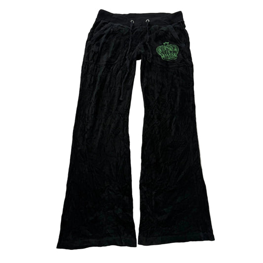 Vintage Juicy couture Women's Black Velour Flared Track Pants Crown Logo Size L