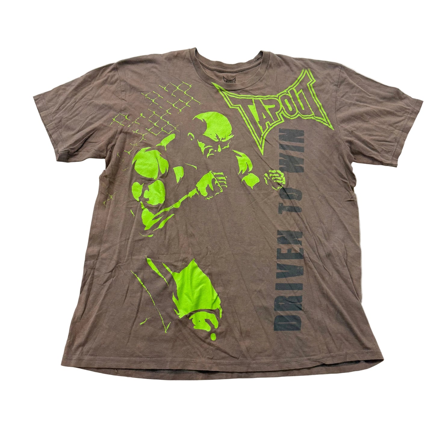 Tapout Men's Brown Cotton T-Shirt Short Sleeves MMA Neon Graphic Tee Size XL