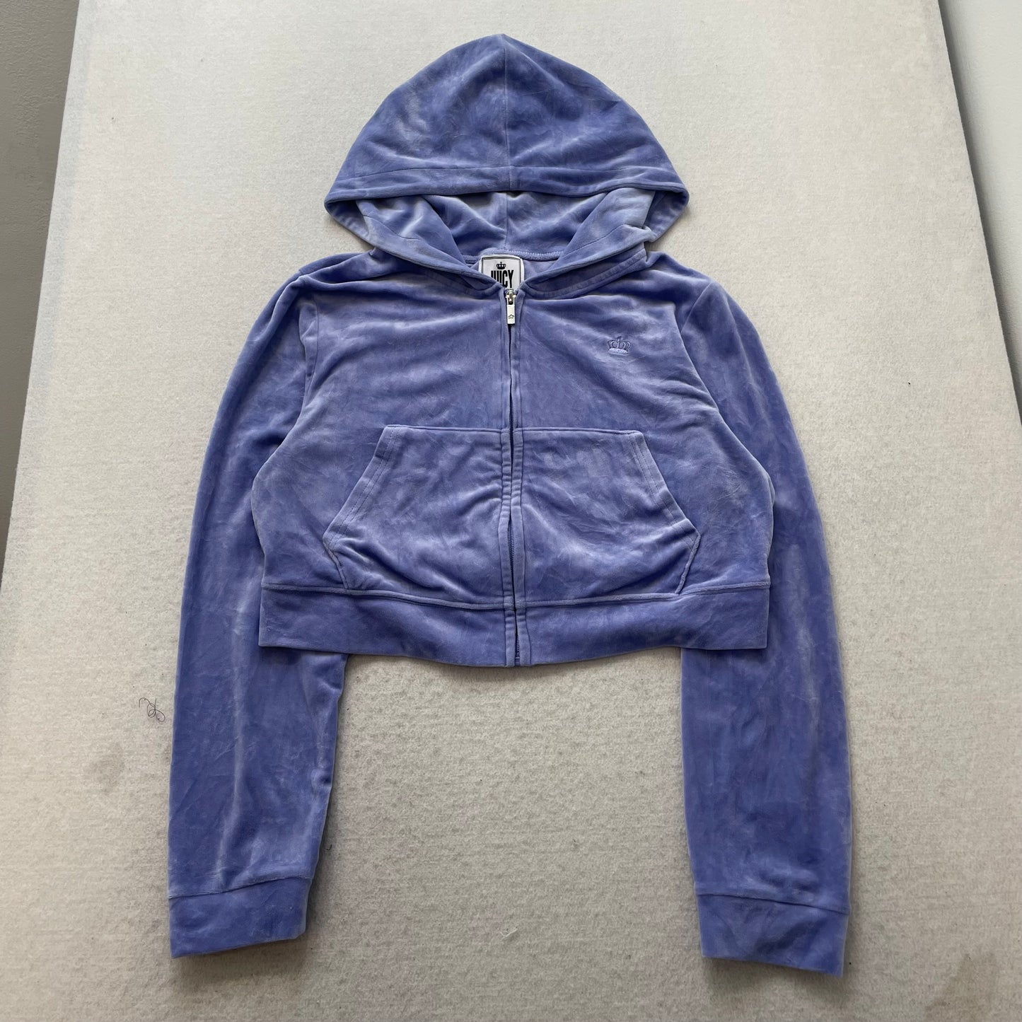 Juicy Couture Women's Periwinkle Blue Velour Zip Up Cropped Hoodie Logo Size 2XL