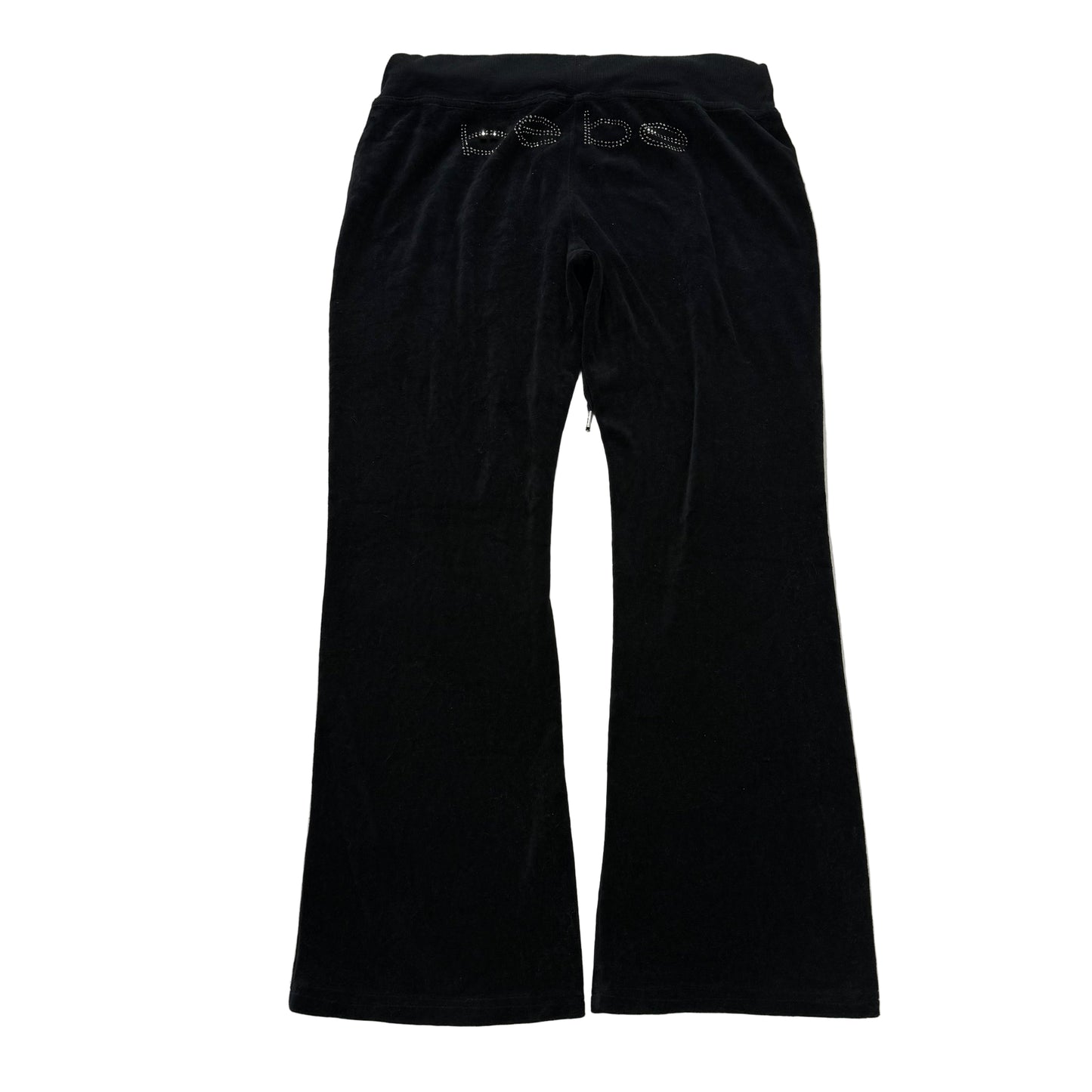 Bebe black velour rhinestone logo low rise flare pants size S