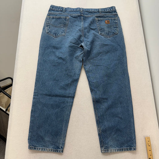 Carhartt Relaxed Fit Blue Denim Jeans Straight Leg Contrast Stitching Logo Patch Size 42x30